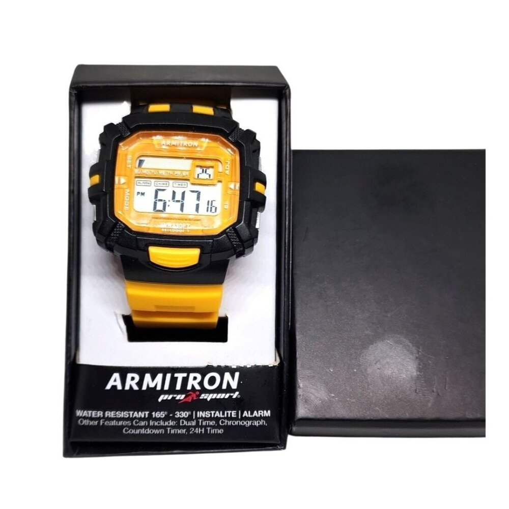 Armitron Pro Sport Yellow-Black Watch: Water-Resistant with Dual Time & Chronogr